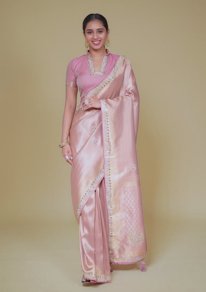 Onion Pink Mirrorwork Silk Saree
