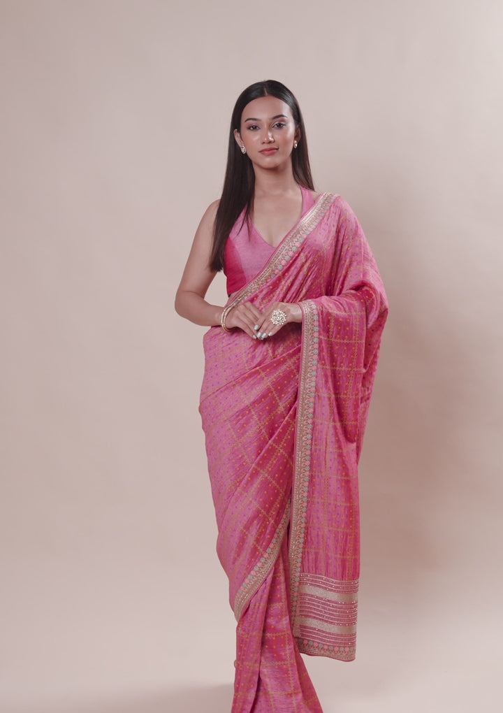 Pink Printed Soft Silk Saree