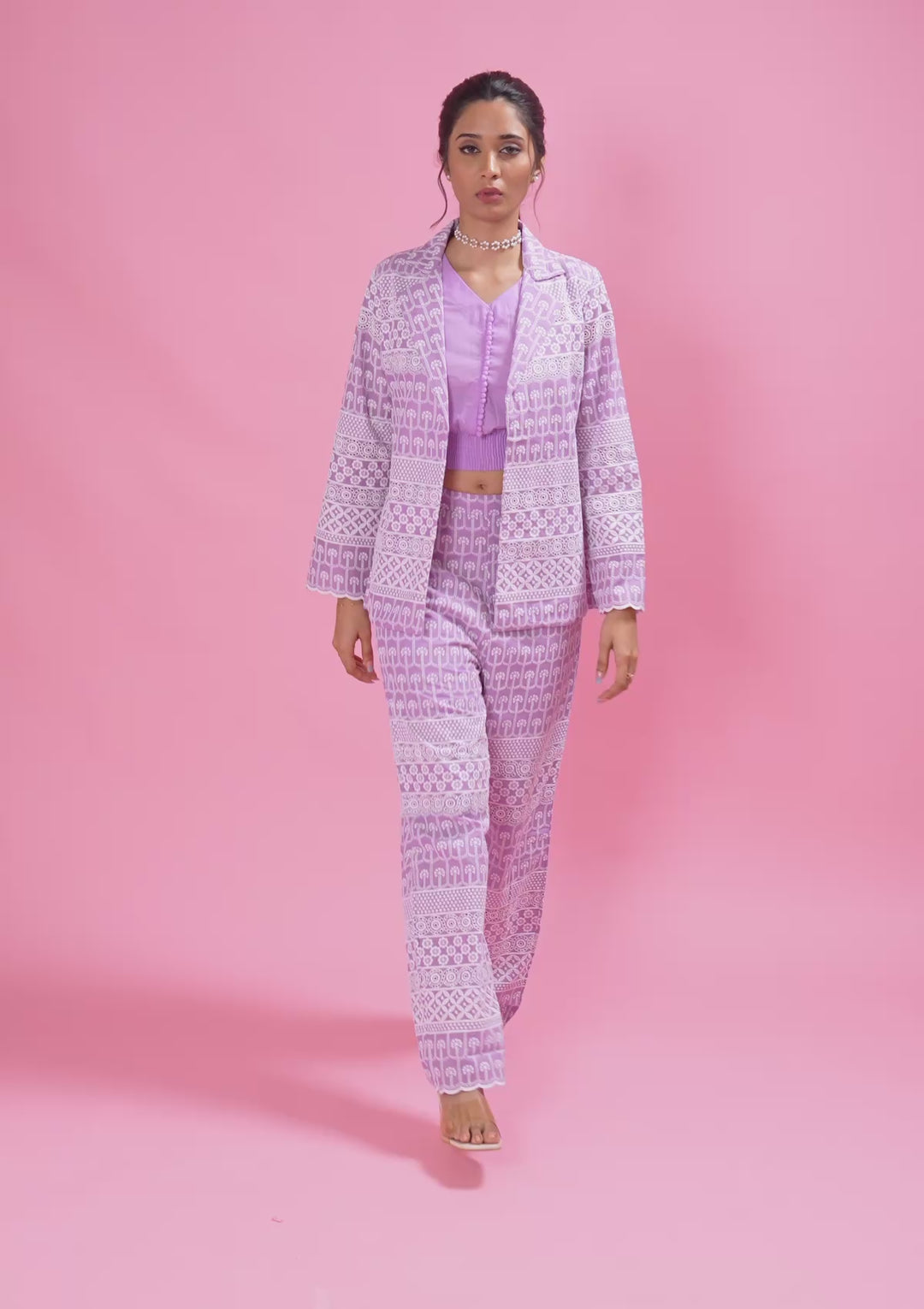 Lavender Threadwork Cotton Readymade Salwar Suit