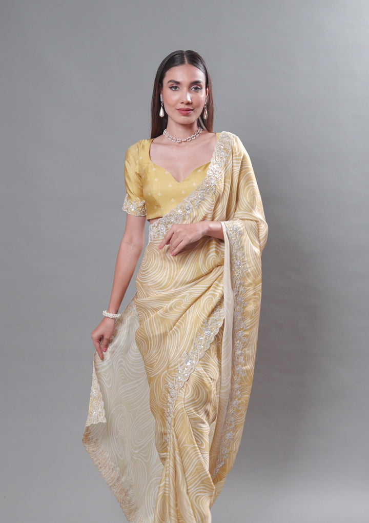 Mustard Printed Georgette Saree