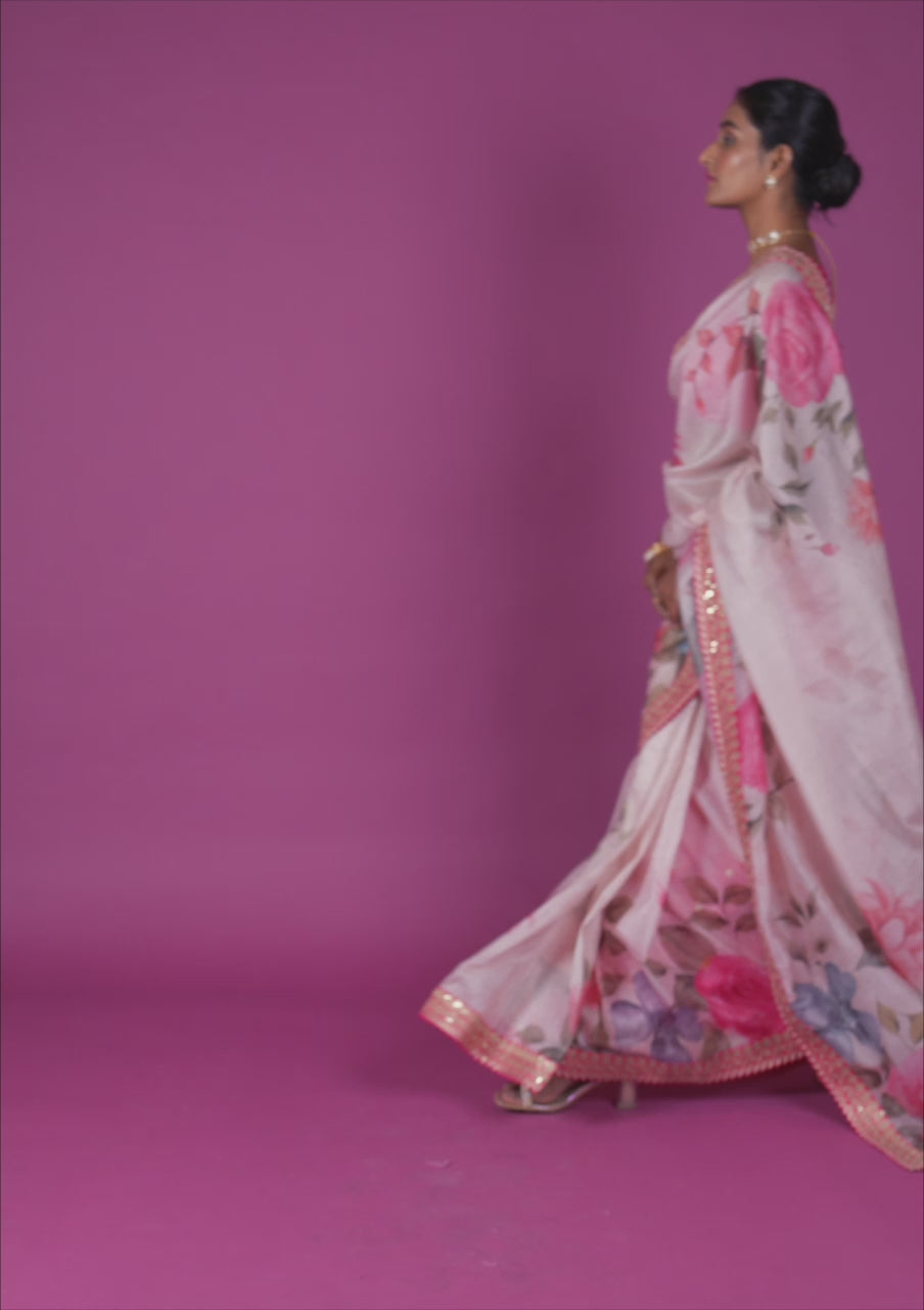 Pink Printed Georgette Saree