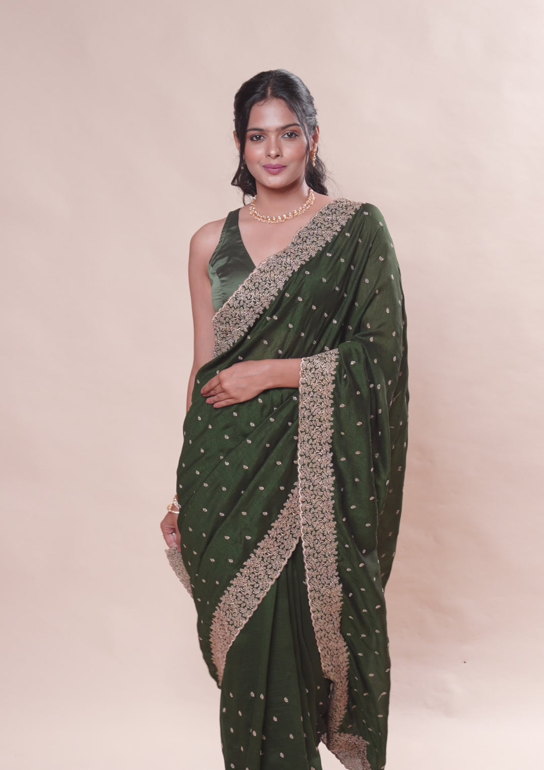 Bottle Green Zariwork Soft Silk Saree