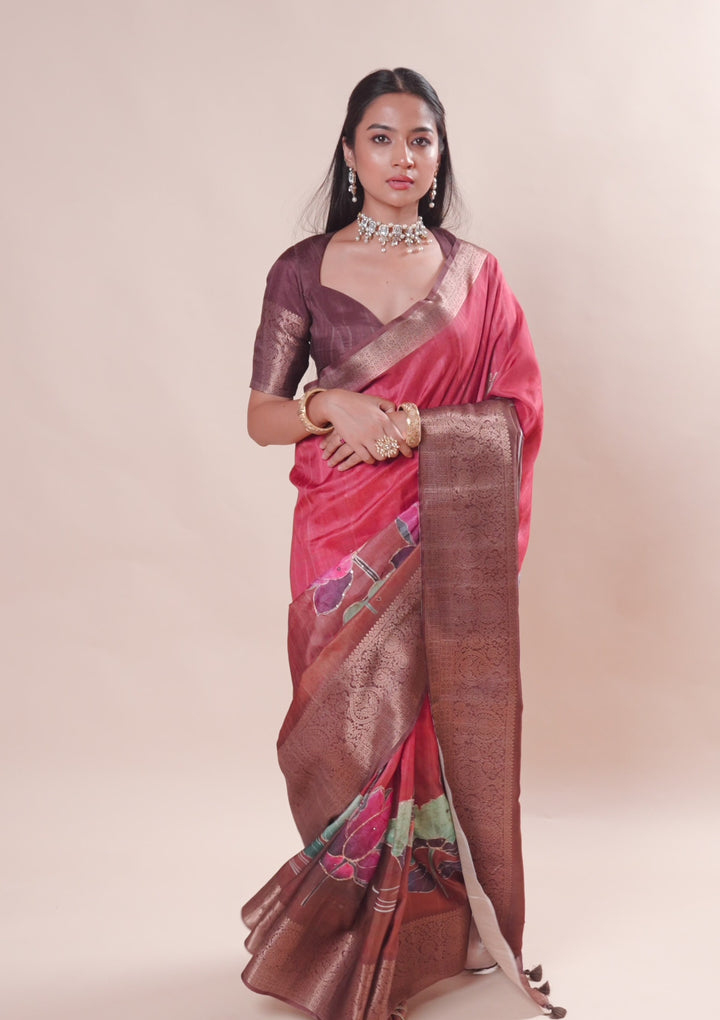 Rust Plain Tissue Saree