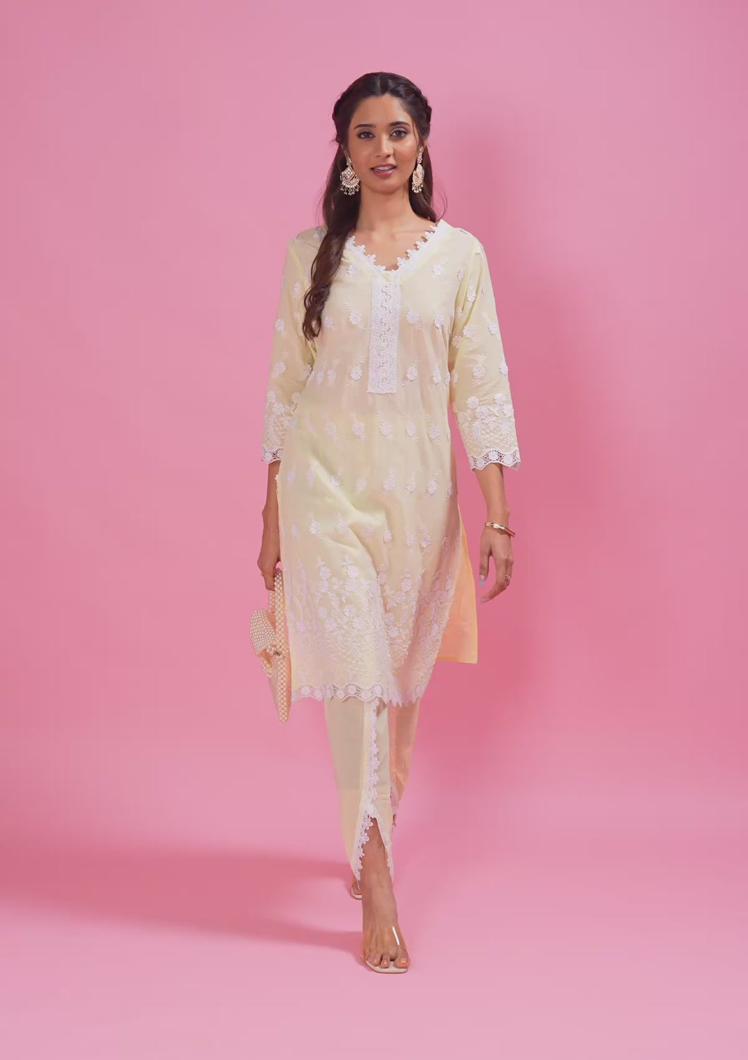 Koskii Cotton Cream Salwar Suit – Ready-to-Wear with Elegant Threadwork