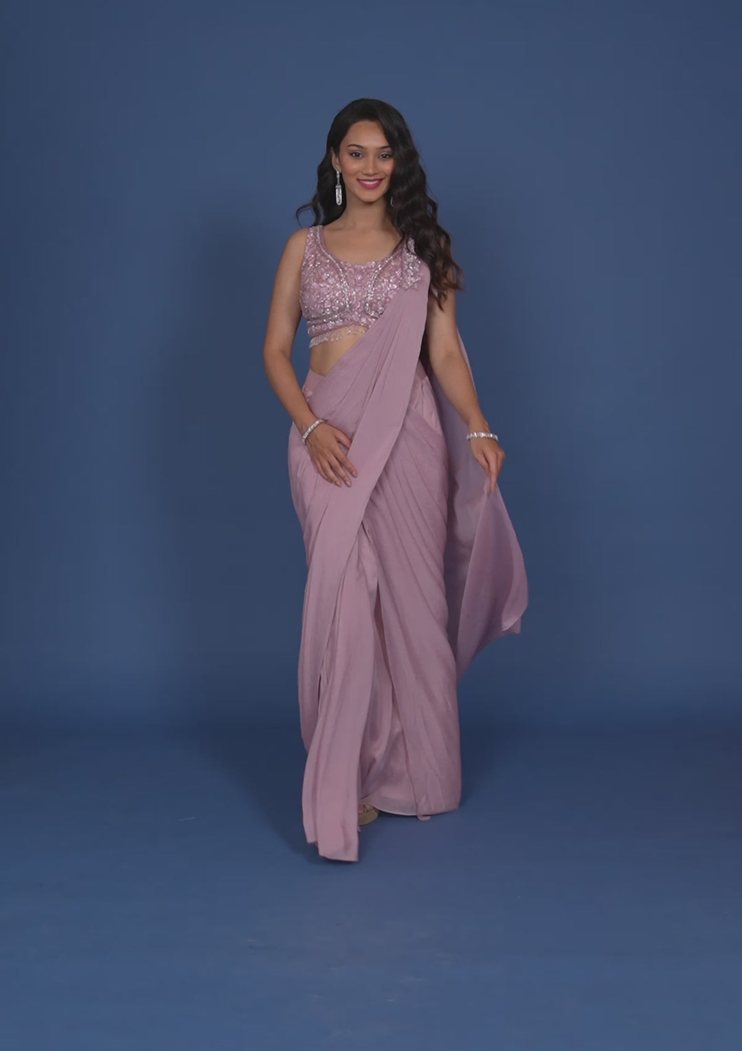 Onion Pink Cutdana Georgette Readymade Saree