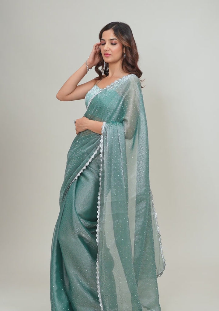 Sea Green Cutdana Tissue Saree