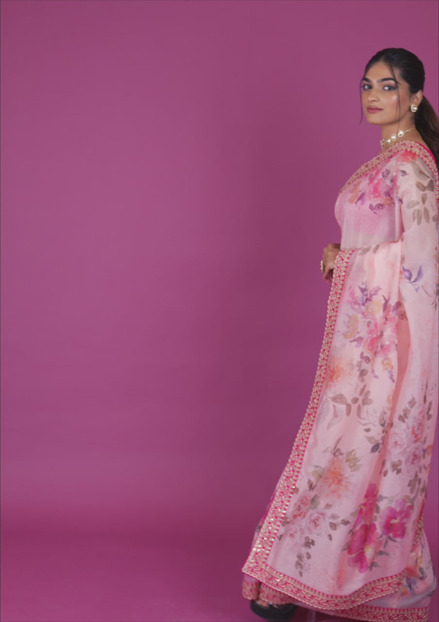 Baby Pink Printed Georgette Saree