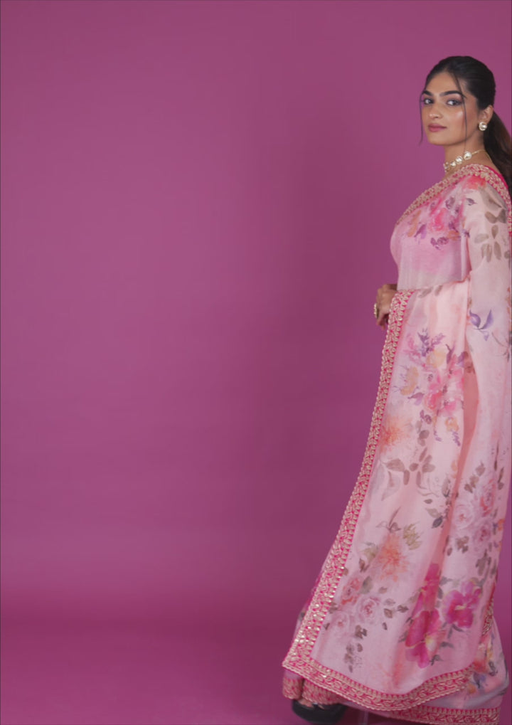 Baby Pink Printed Georgette Saree
