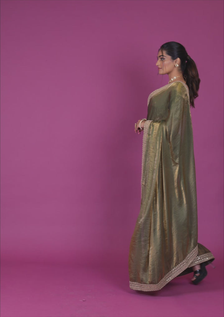 Rama Green Cording Tissue Saree