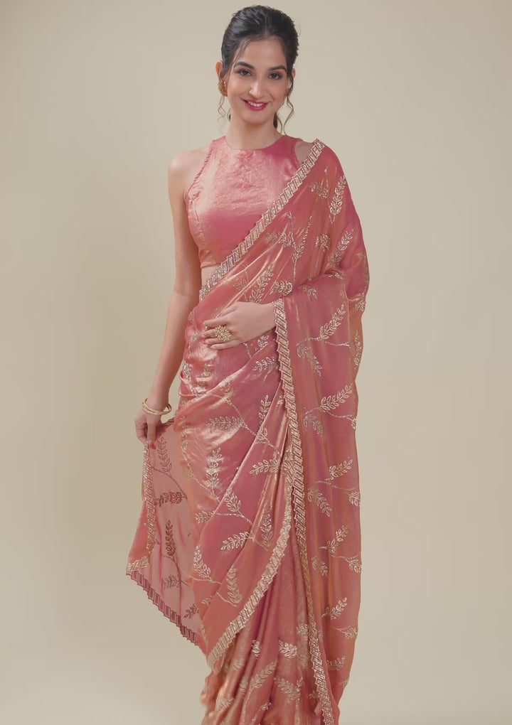 Peach Stonework Tissue Saree
