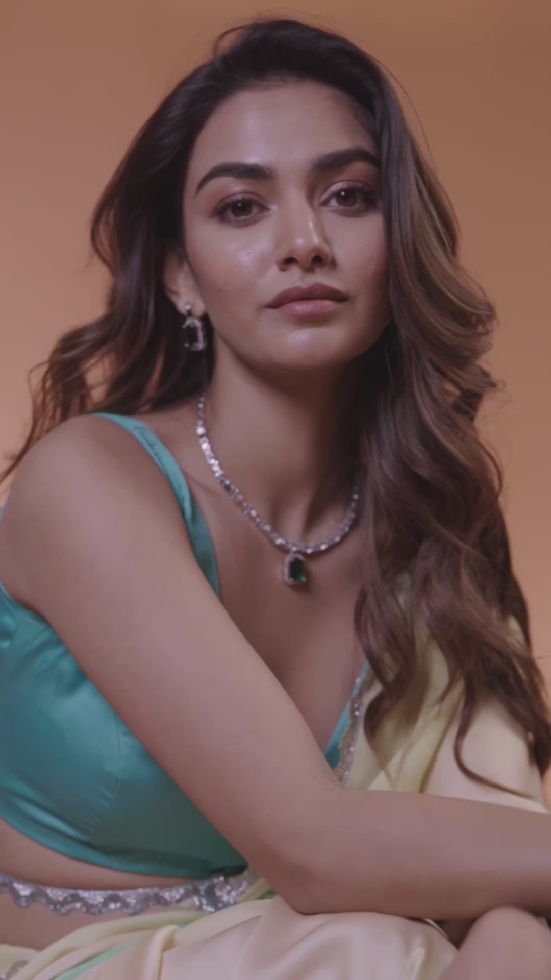 Pista Green Satin Silver Stonework Saree With Matching Blouse Piece
