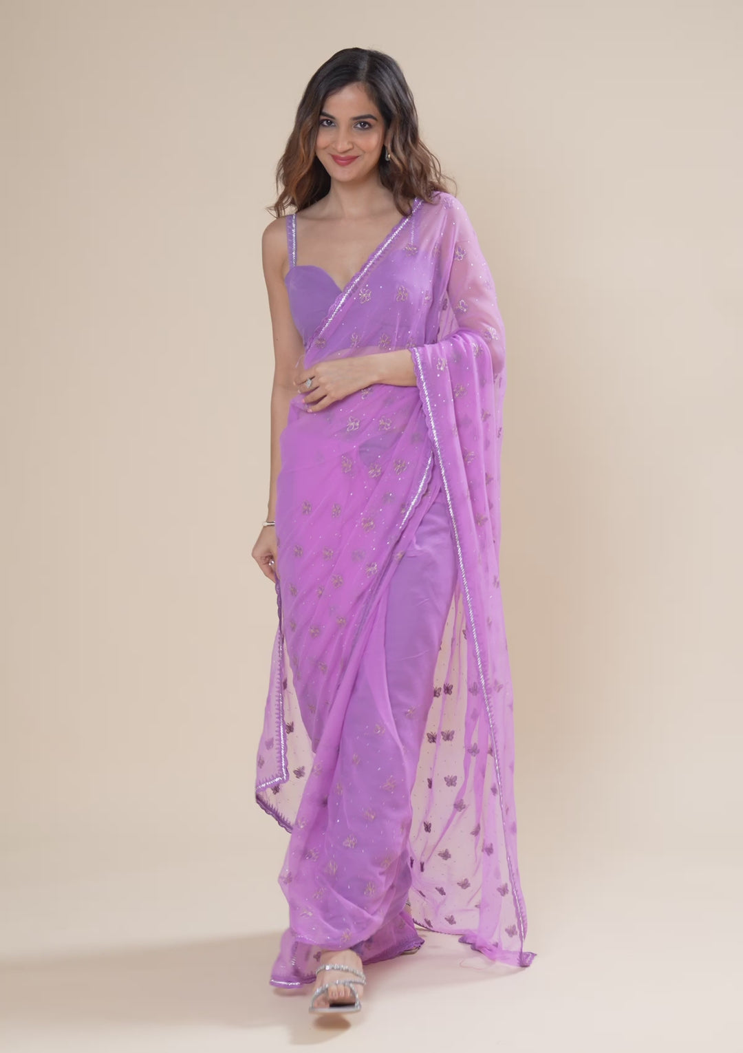 Lavender Stonework Chiffon Saree