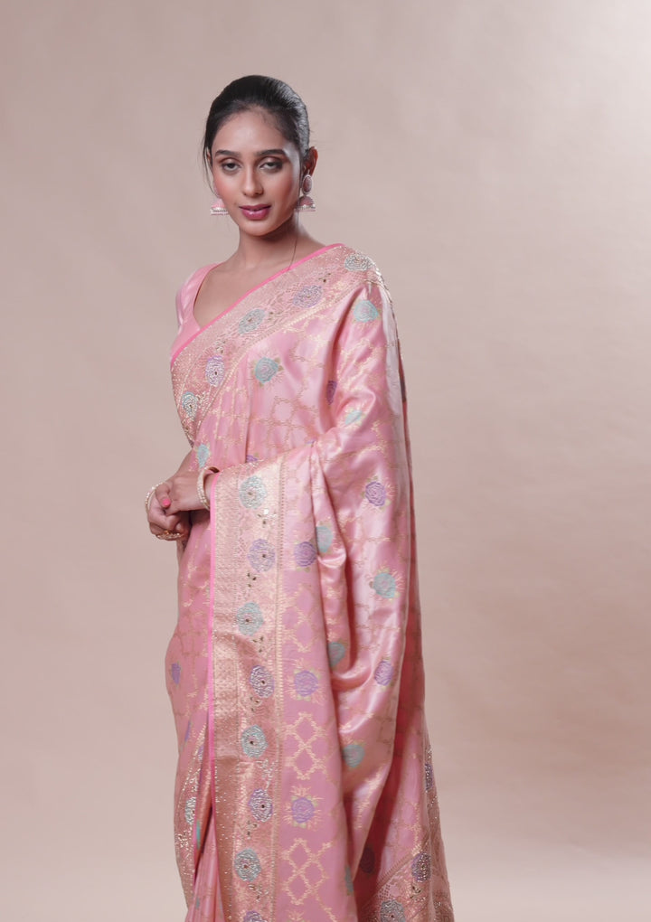 Koskii Orange Saree with Exquisite Threadwork – Traditional Elegance