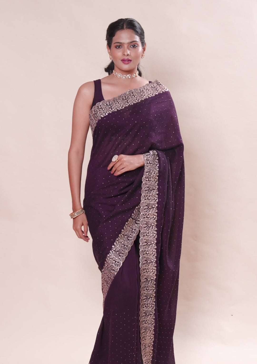 Purple Zariwork Soft Silk Saree