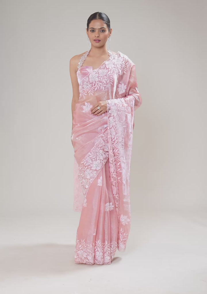 Pink Stonework Tissue Saree