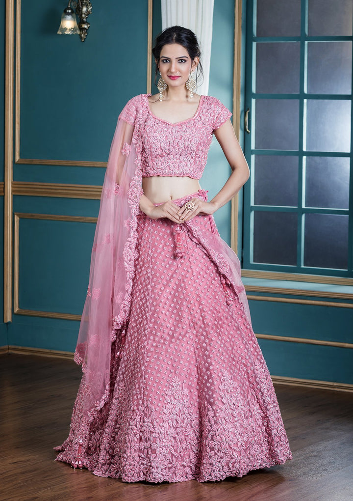 Pink Stonework Net Designer Lehenga-Koskii