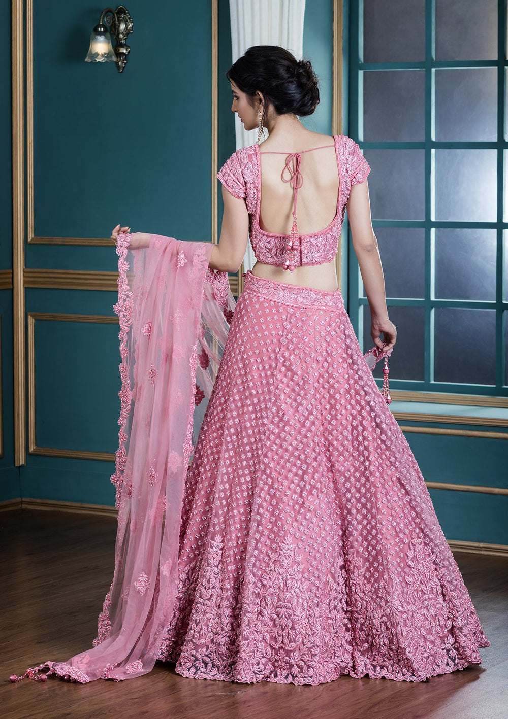 Pink Stonework Net Designer Lehenga-Koskii