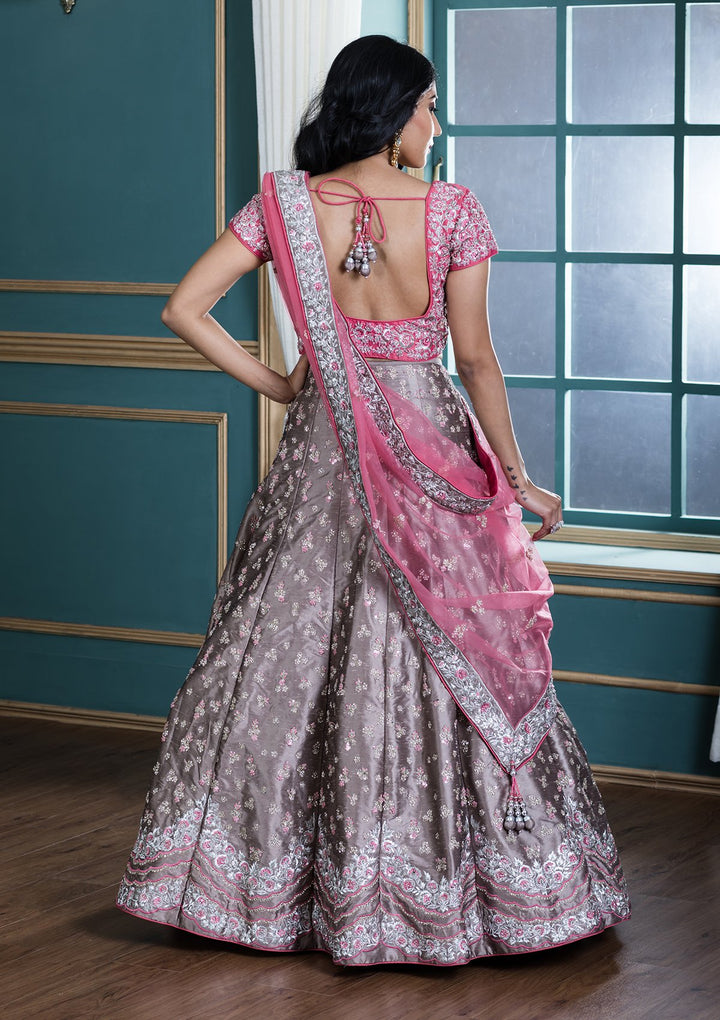 Grey Stone Work Silk Designer Lehenga-Koskii