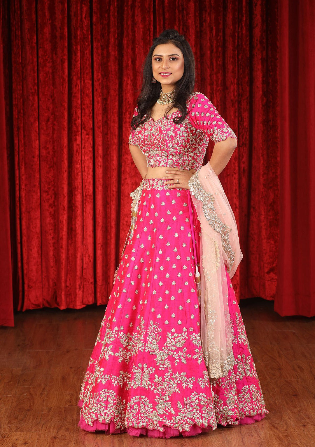 Magenta Zardozi Raw Silk Designer Lehenga-Koskii