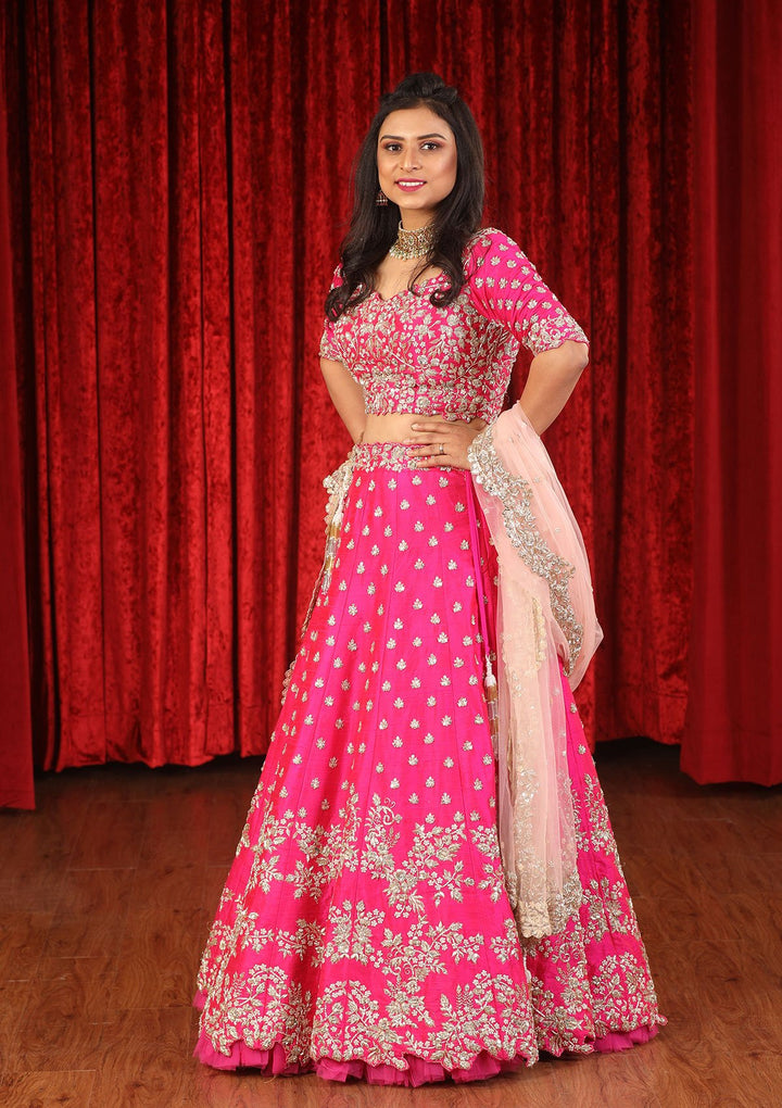 Magenta Zardozi Raw Silk Designer Lehenga-Koskii