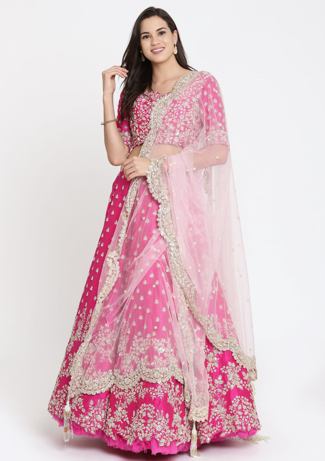 Magenta Zardozi Raw Silk Designer Lehenga-Koskii
