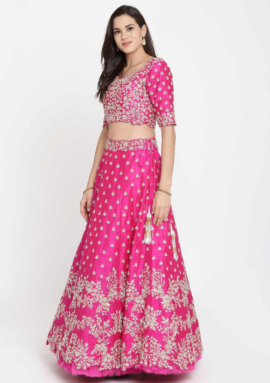 Magenta Zardozi Raw Silk Designer Lehenga-Koskii