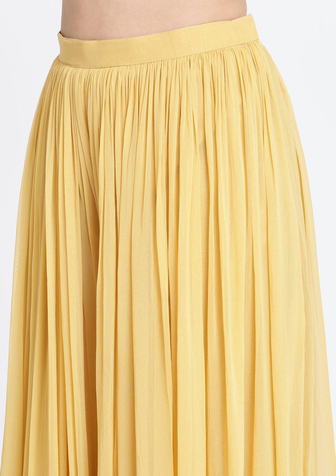 Yellow Threadwork Georgette Designer Crop Top Set-Koskii