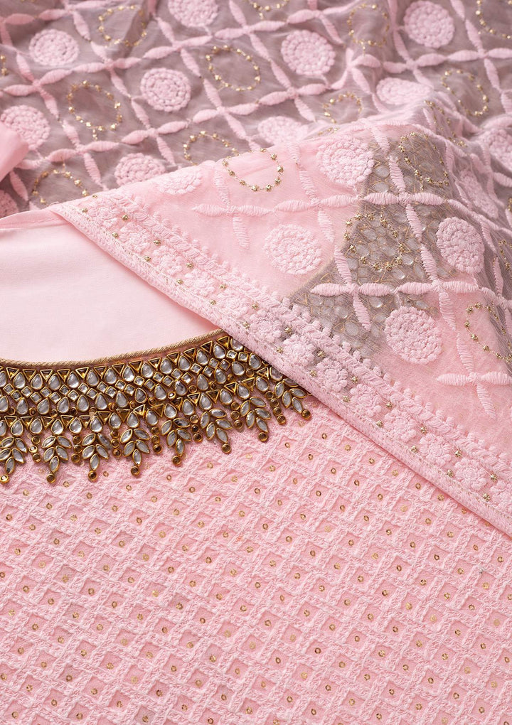 Baby Pink Stonework Georgette Designer Unstitched Salwar Suit - koskii