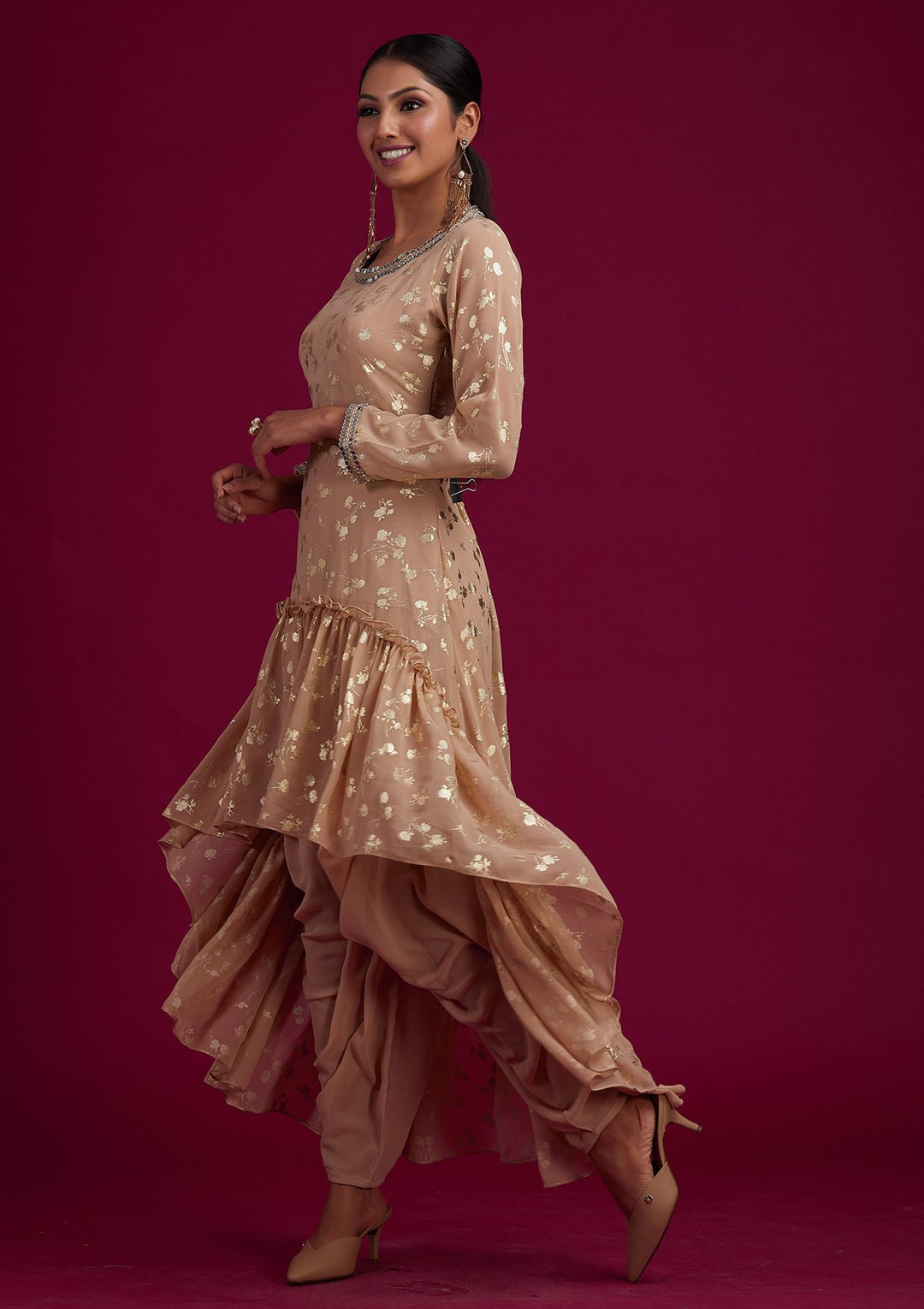 Beige Zariwork Georgette Designer Salwar-Suit - koskii