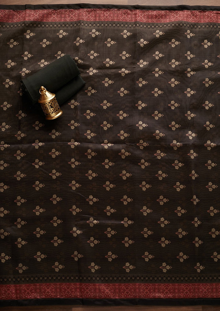 Black Sequins Semi Crepe Designer Unstitched Salwar Suit - Koskii