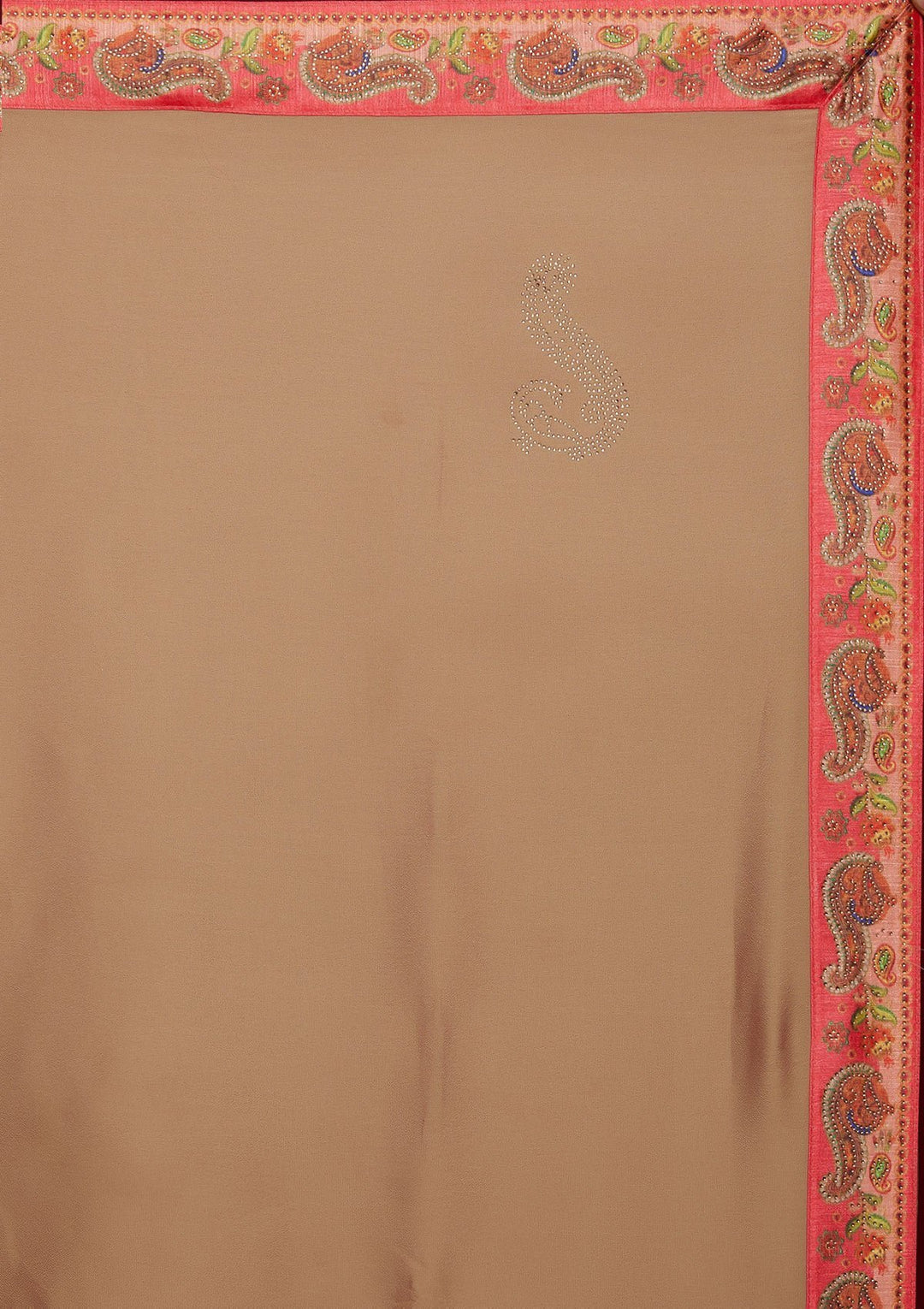 Gold Swarovski Semi Crepe Designer Saree - koskii