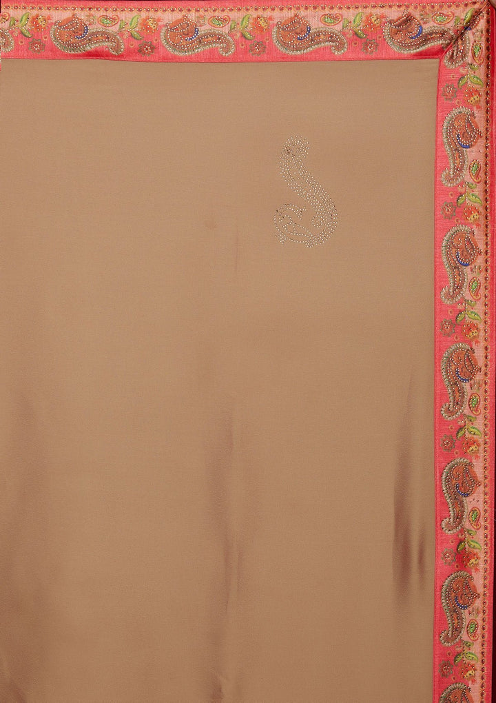 Gold Swarovski Semi Crepe Designer Saree - koskii