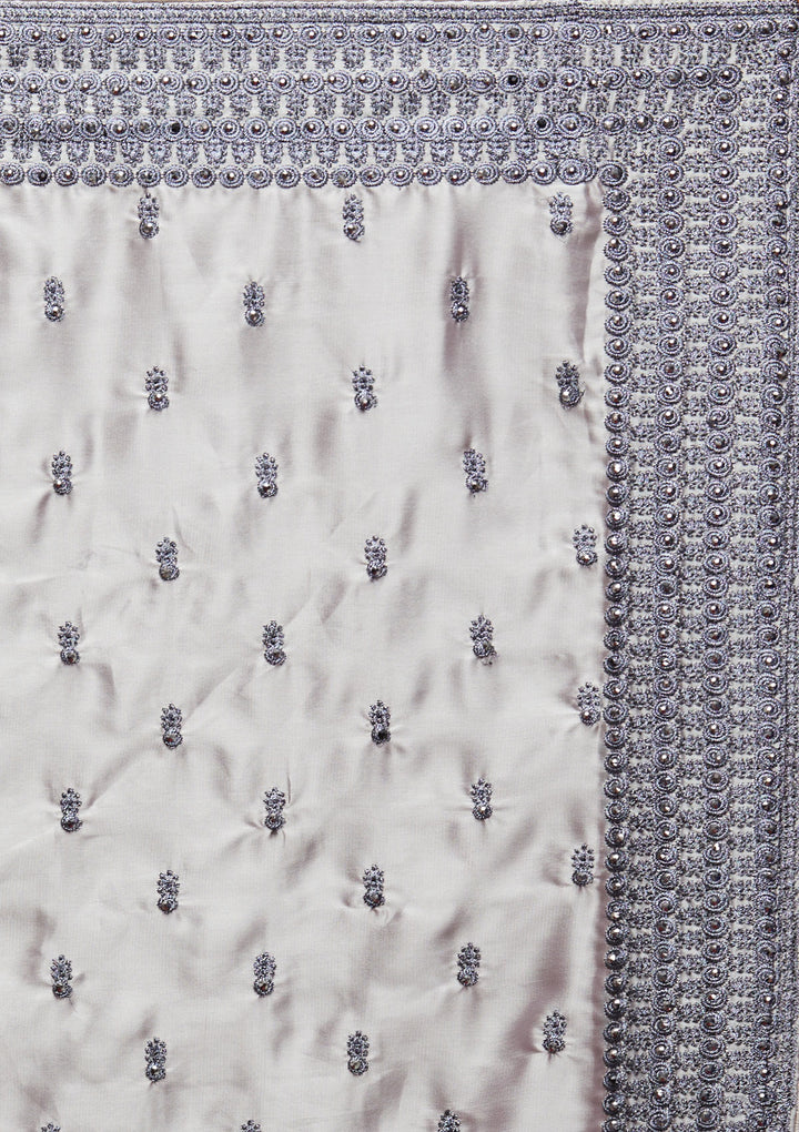 Grey Threadwork Georgette Saree - Koskii