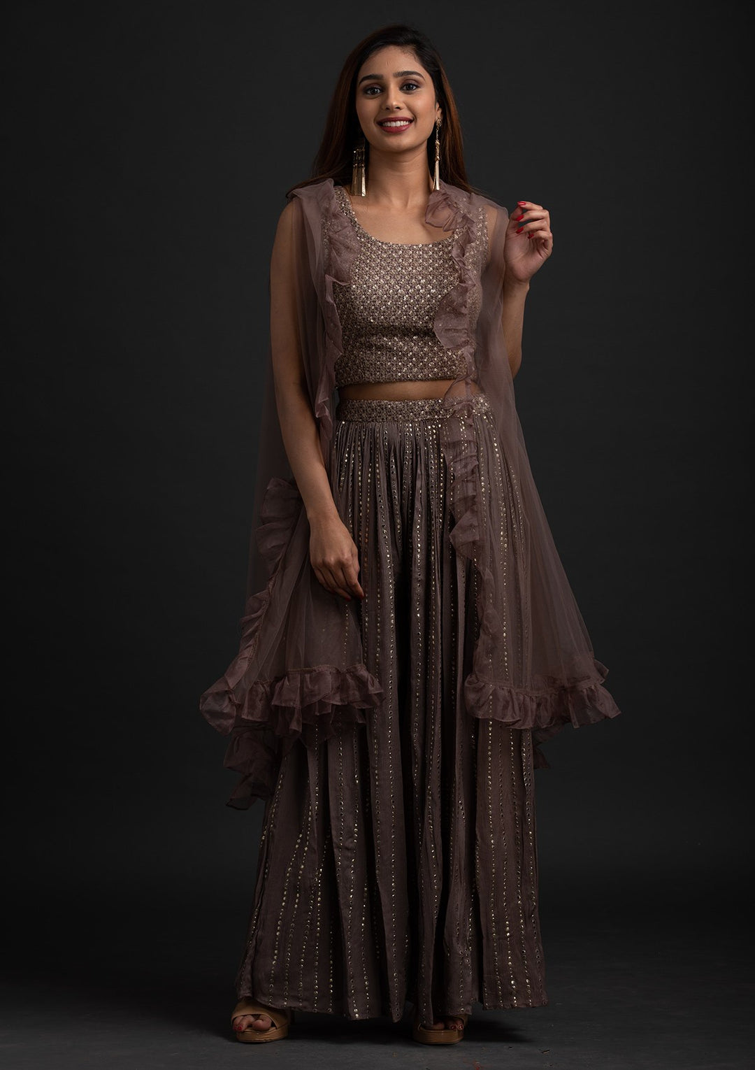 Light Brown Sequins Georgette Designer Salwar-Suit - koskii