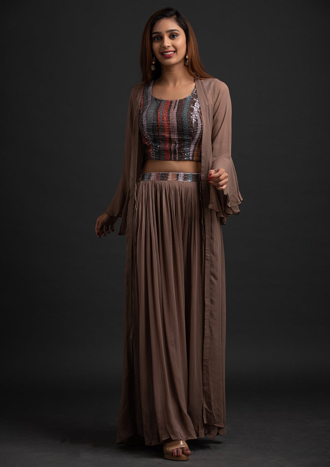 Light Brown Sequins Georgette Designer Salwar-Suit - koskii