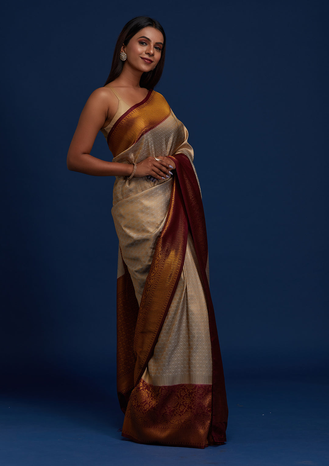 Light Grey Zariwork Art Silk Designer Saree - Koskii
