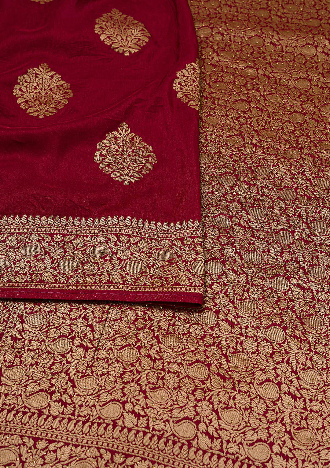 Maroon Zari Work Banarasi Saree-Koskii