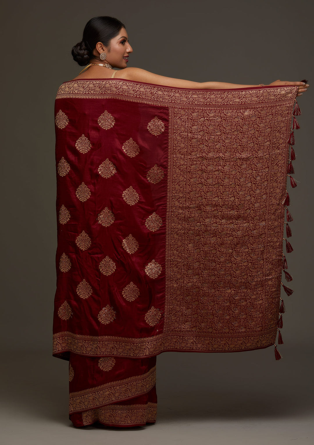 Maroon Zariwork Banarasi Designer Saree - Koskii