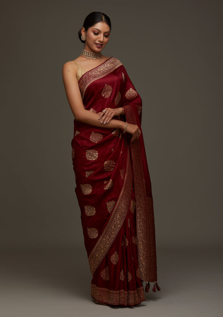 Maroon Zariwork Banarasi Designer Saree - Koskii