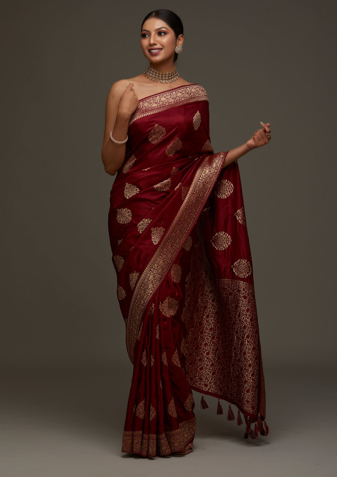 Maroon Zariwork Banarasi Designer Saree - Koskii