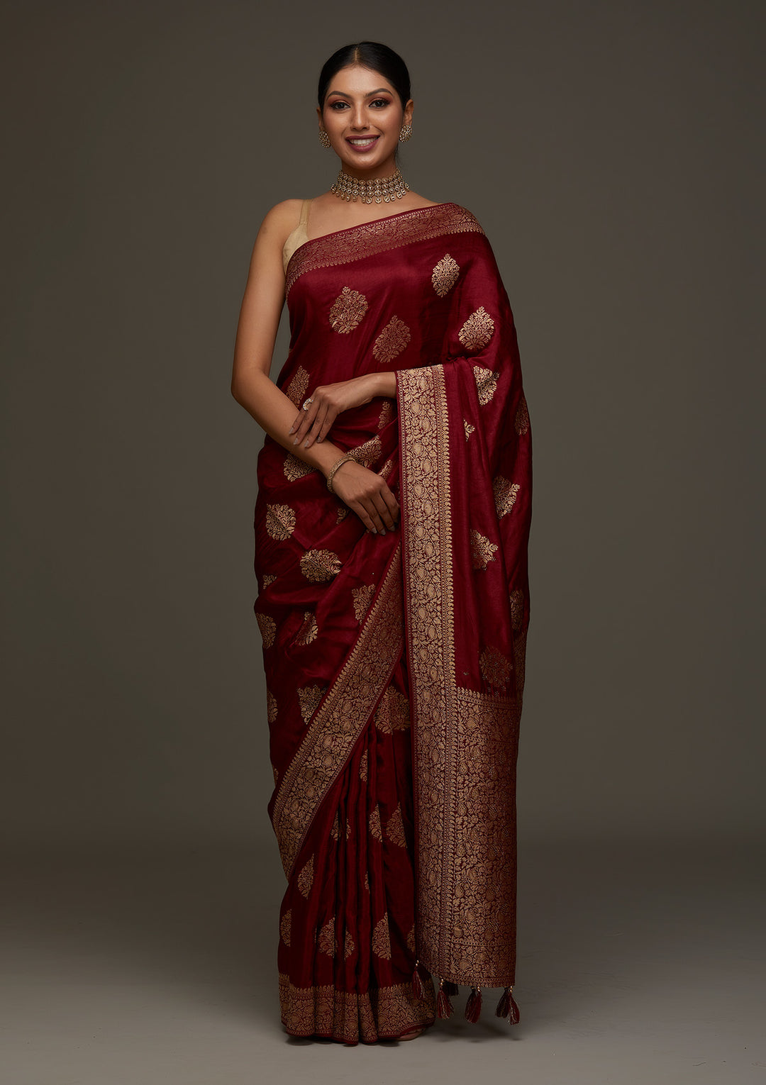 Maroon Zariwork Banarasi Designer Saree - Koskii