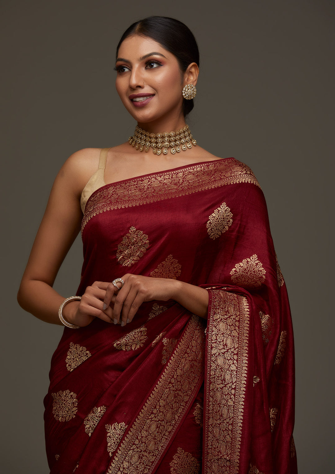 Maroon Zariwork Banarasi Designer Saree - Koskii