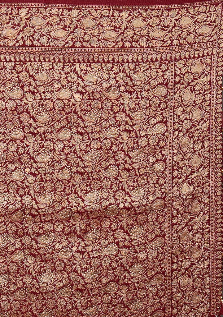 Maroon Zariwork Banarasi Designer Saree - Koskii