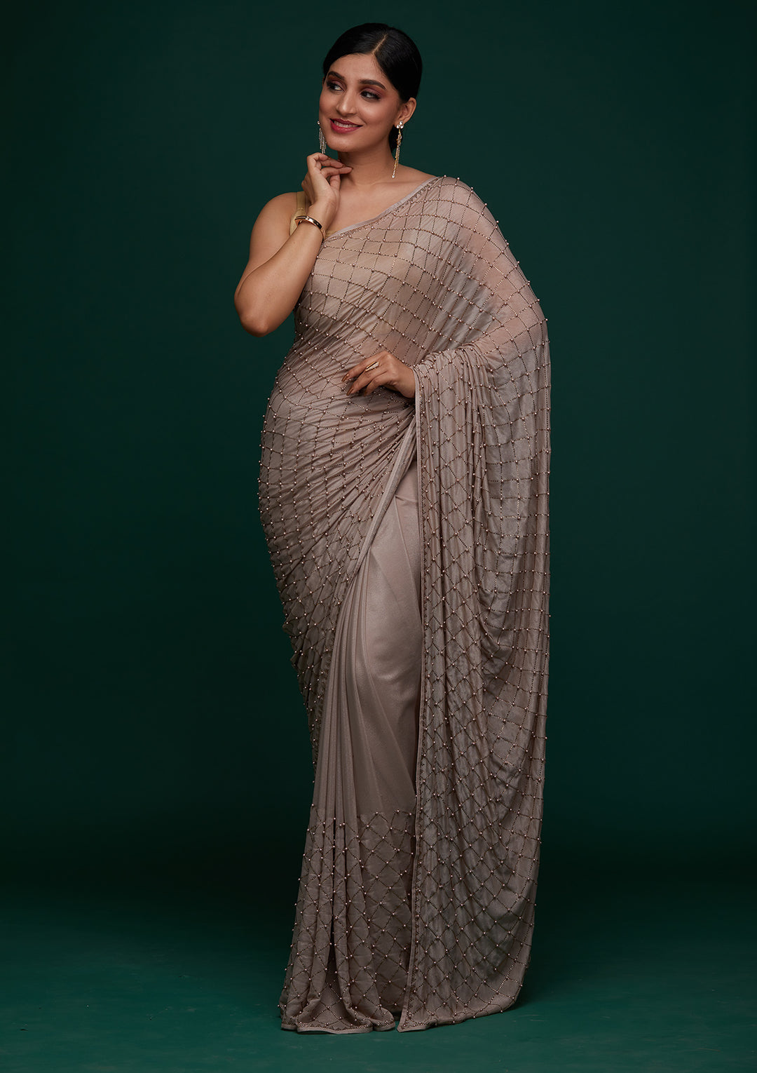 Mauve Swarovski Shimmer Designer Saree - Koskii