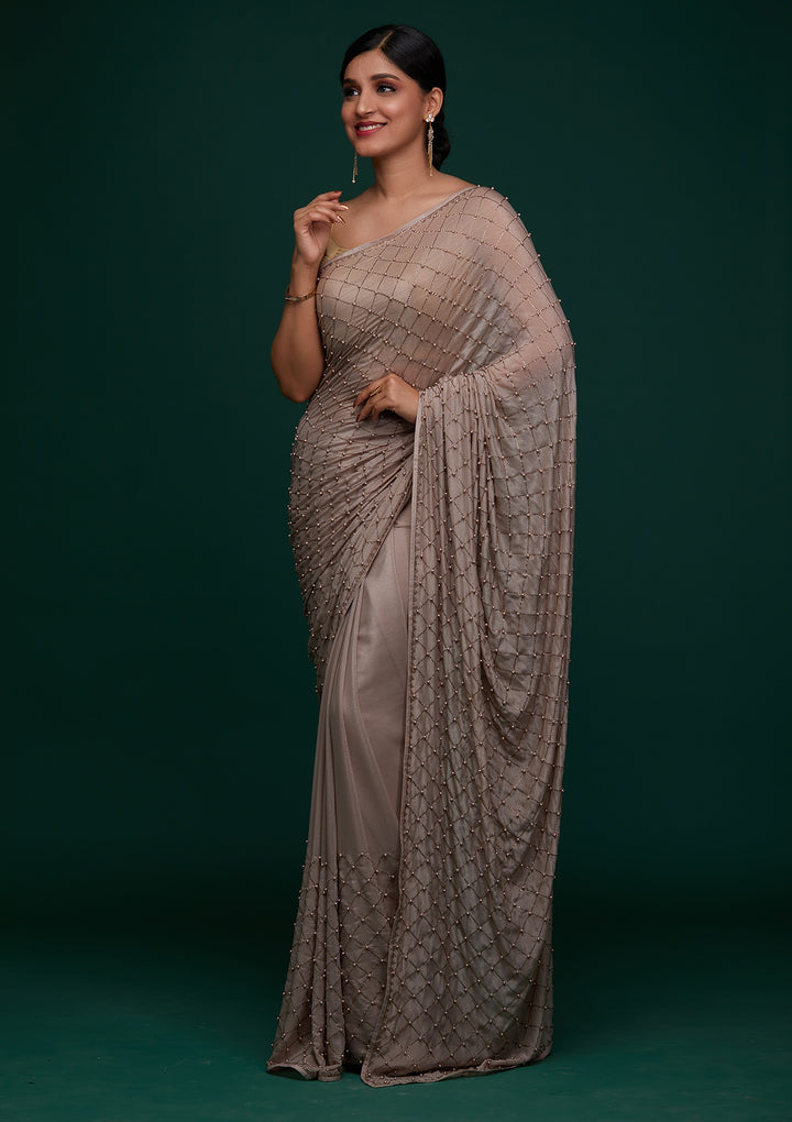 Mauve Swarovski Shimmer Designer Saree - Koskii