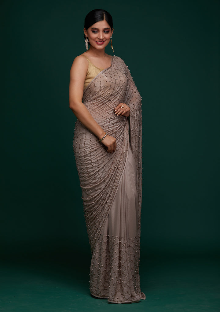 Mauve Swarovski Shimmer Designer Saree - Koskii