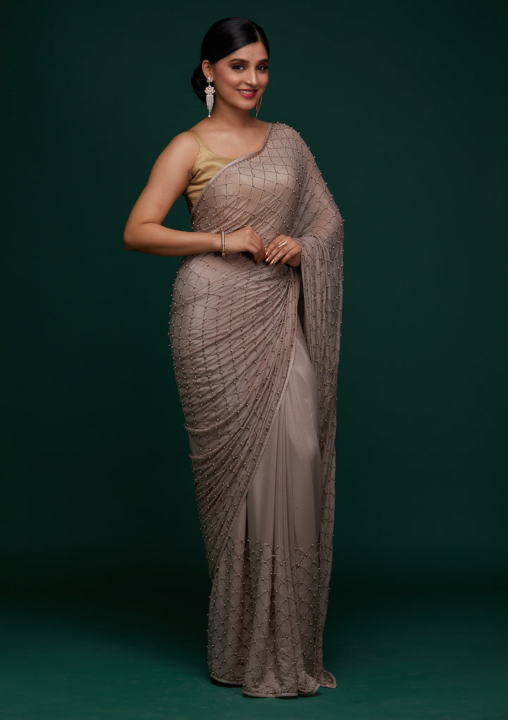 Mauve Swarovski Shimmer Designer Saree - Koskii