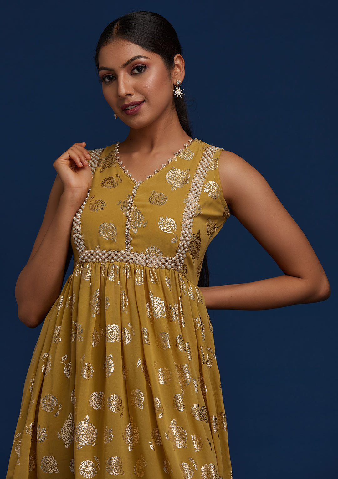 Mehendi Pearlwork Georgette Designer Salwar Suit - Koskii