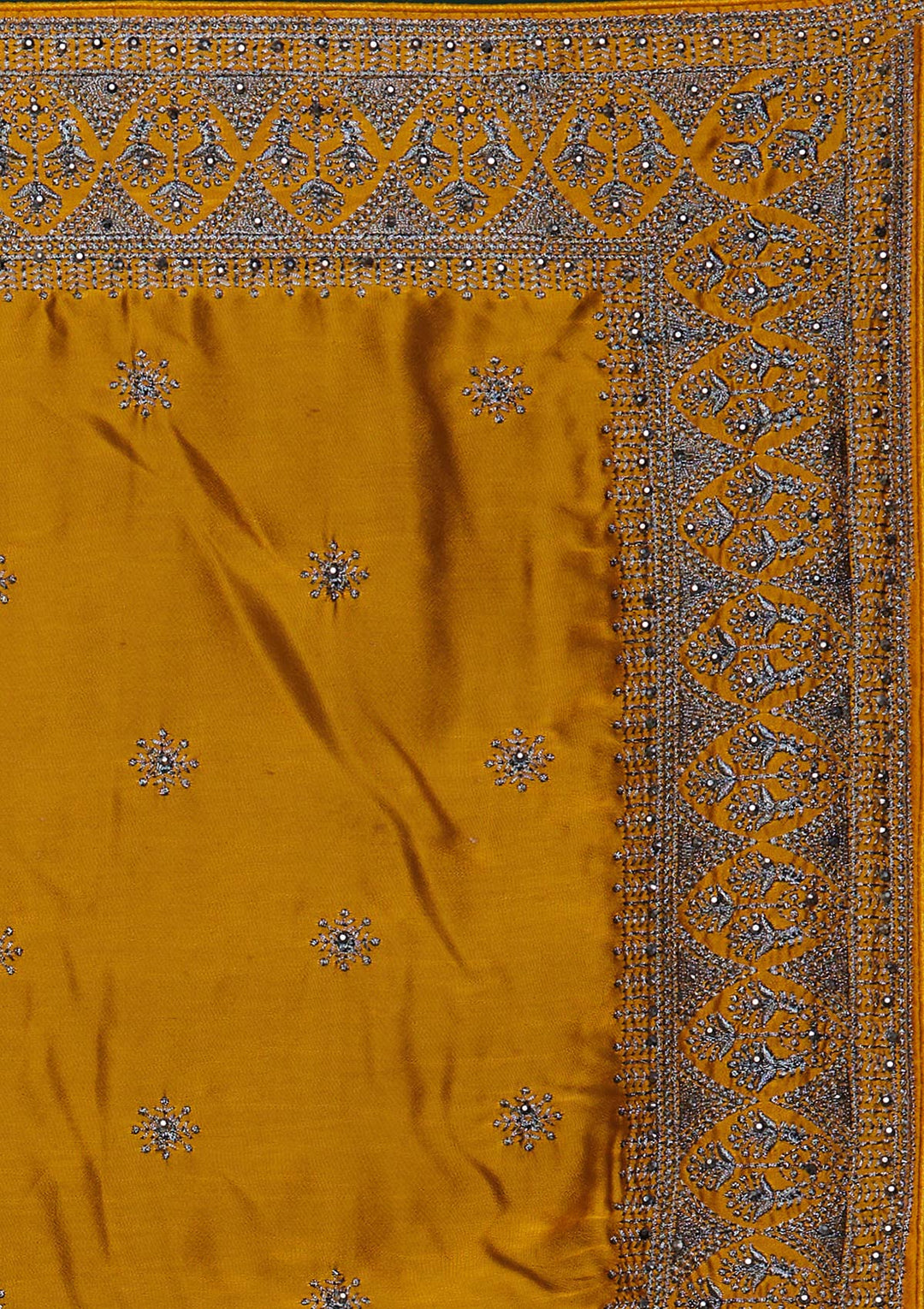 Mustard Swarovski Satin Designer Saree-Koskii