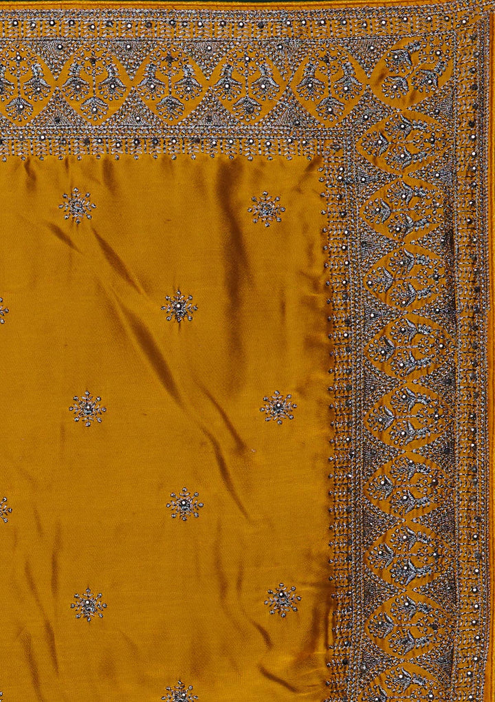 Mustard Swarovski Satin Designer Saree-Koskii